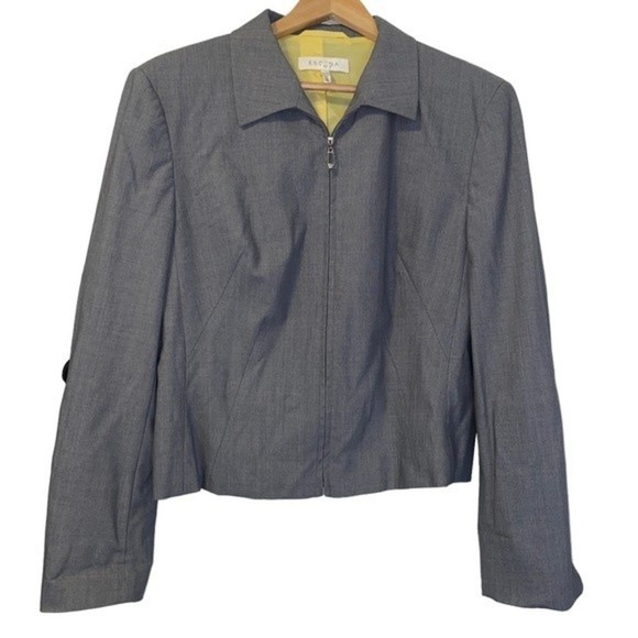 EUC Escada Gray Silk Wool Blend Zip Up Blazer Jacket Size 10 - Picture 1 of 10